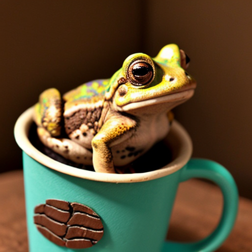 A hillarious, funny boho toad with its ammount of hippie colored coffee cups.