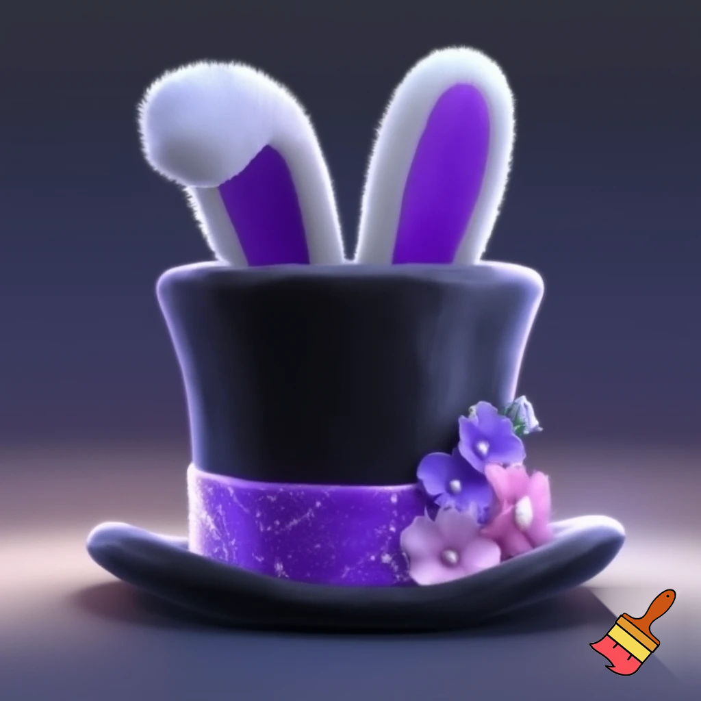 Black top hat with bunny ears velvet white and purple purple and white headband fabric and velvet glitter, purple and pink