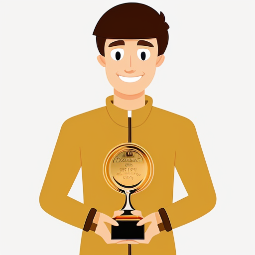 the emotion proud one person gold holding trophy cartoon style