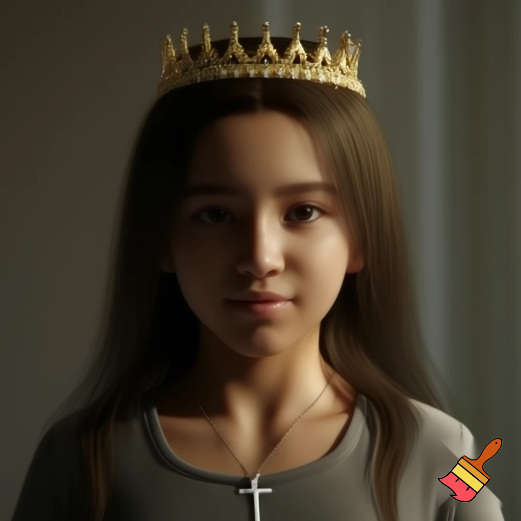 A 13 yr old girl with a cross and a crown
