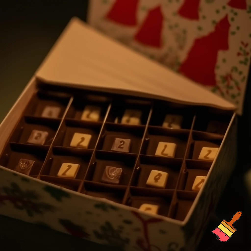 Chocolate advent calendar Numbers in the box a Christmas one