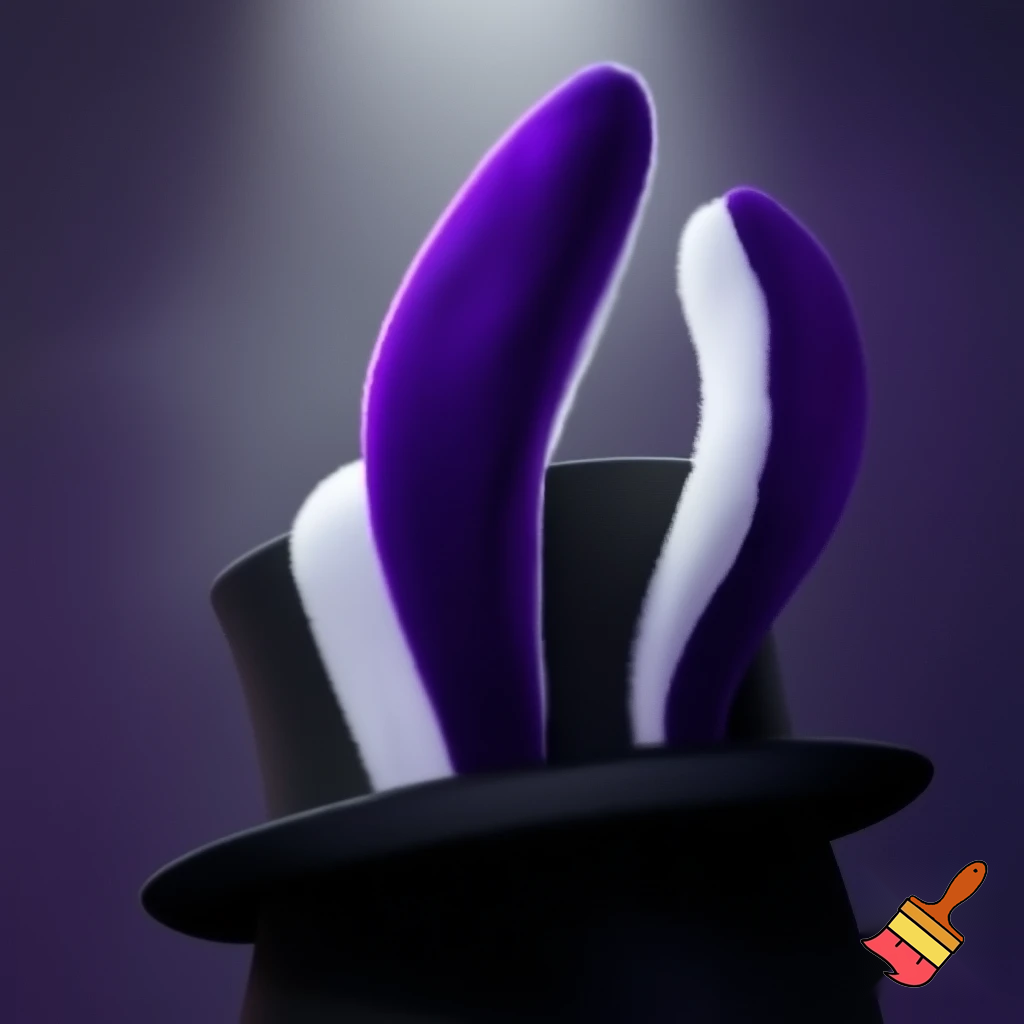 Black top hat with bunny ears velvet white and purple purple and white