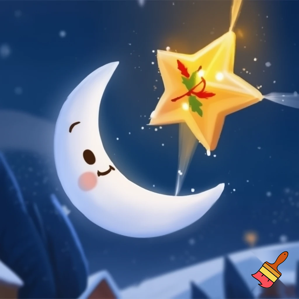 Star and moon christmas cartoon