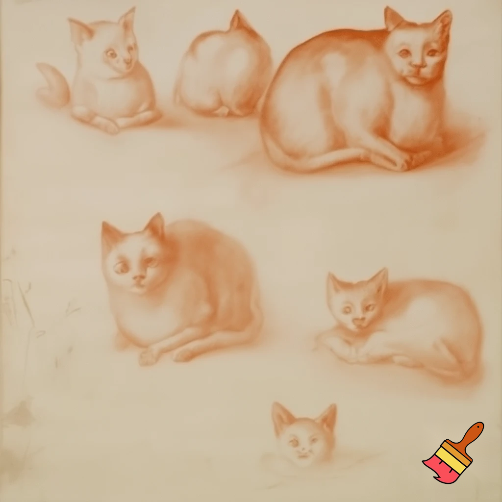 a sketches of  cat silhouttes with marble orange and terracota color backgorund.