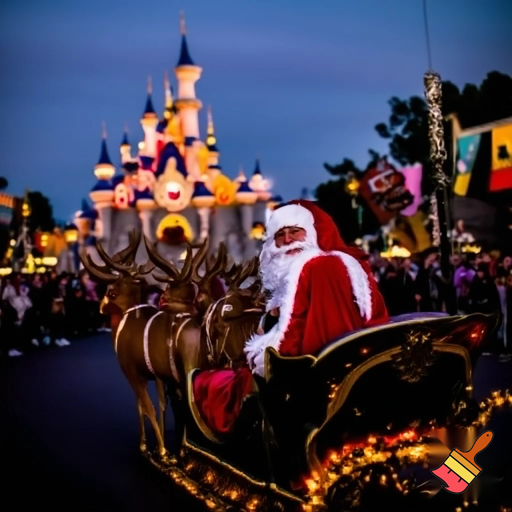 Santa Claus, France parade Paris Disneyland Santa sleigh castle Paris Santa Claus a big parade stage