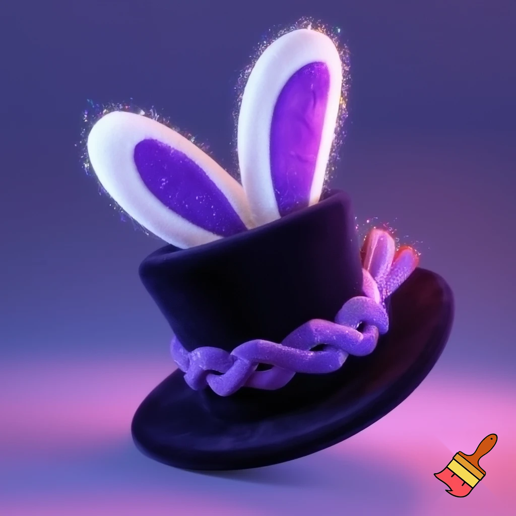 Black top hat with bunny ears velvet white and purple purple and white headband fabric and velvet glitter, purple and pink