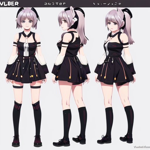 a reference sheet for a girl vtuber character design anime