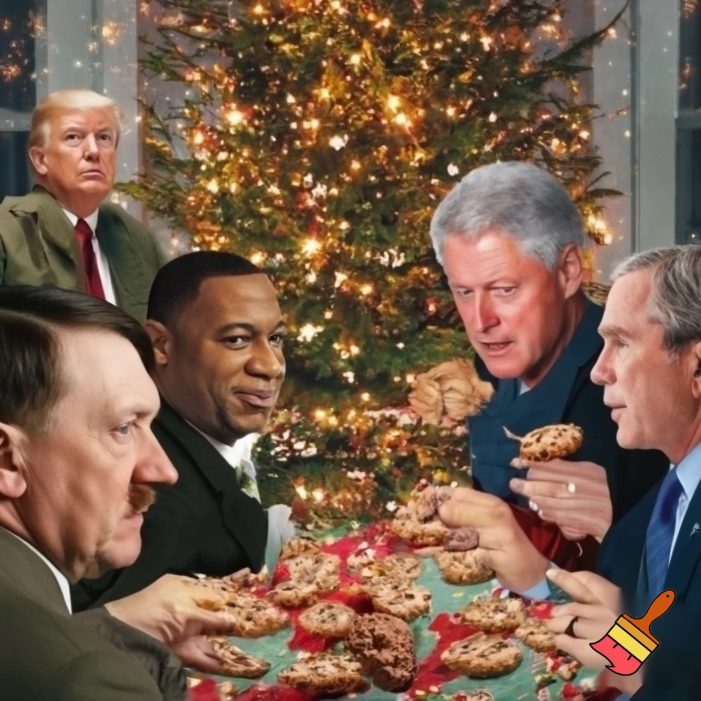 Adolf Hitler donald trump George Floyd Jeffery epstien bill Clinton George bush eating Christmas cookies