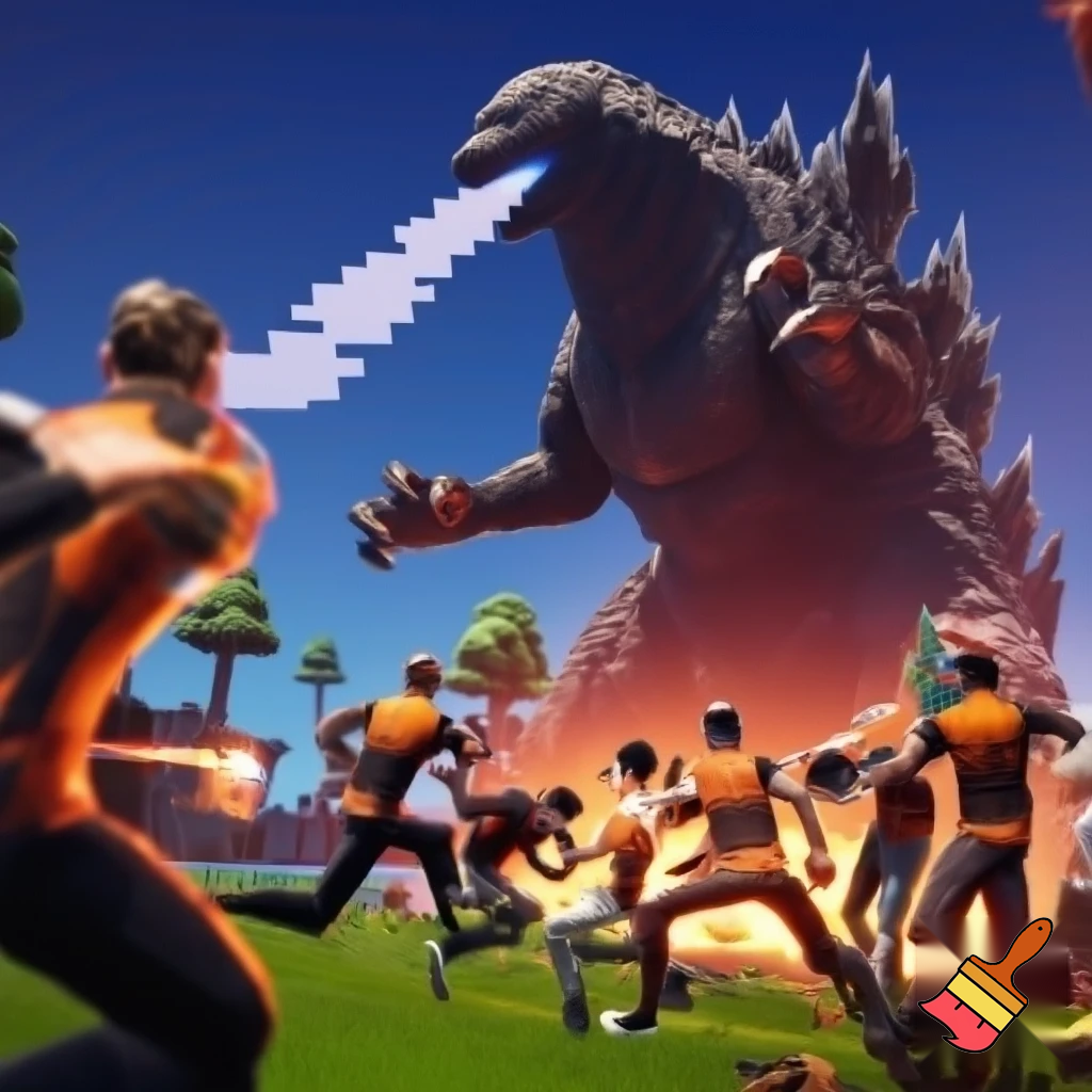 the esports team fnatic running away from godzilla in fortnite