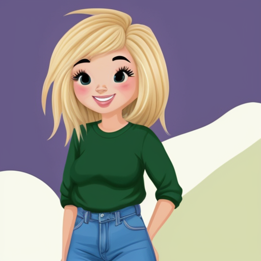 A cartoon girl with blonde bushy hair