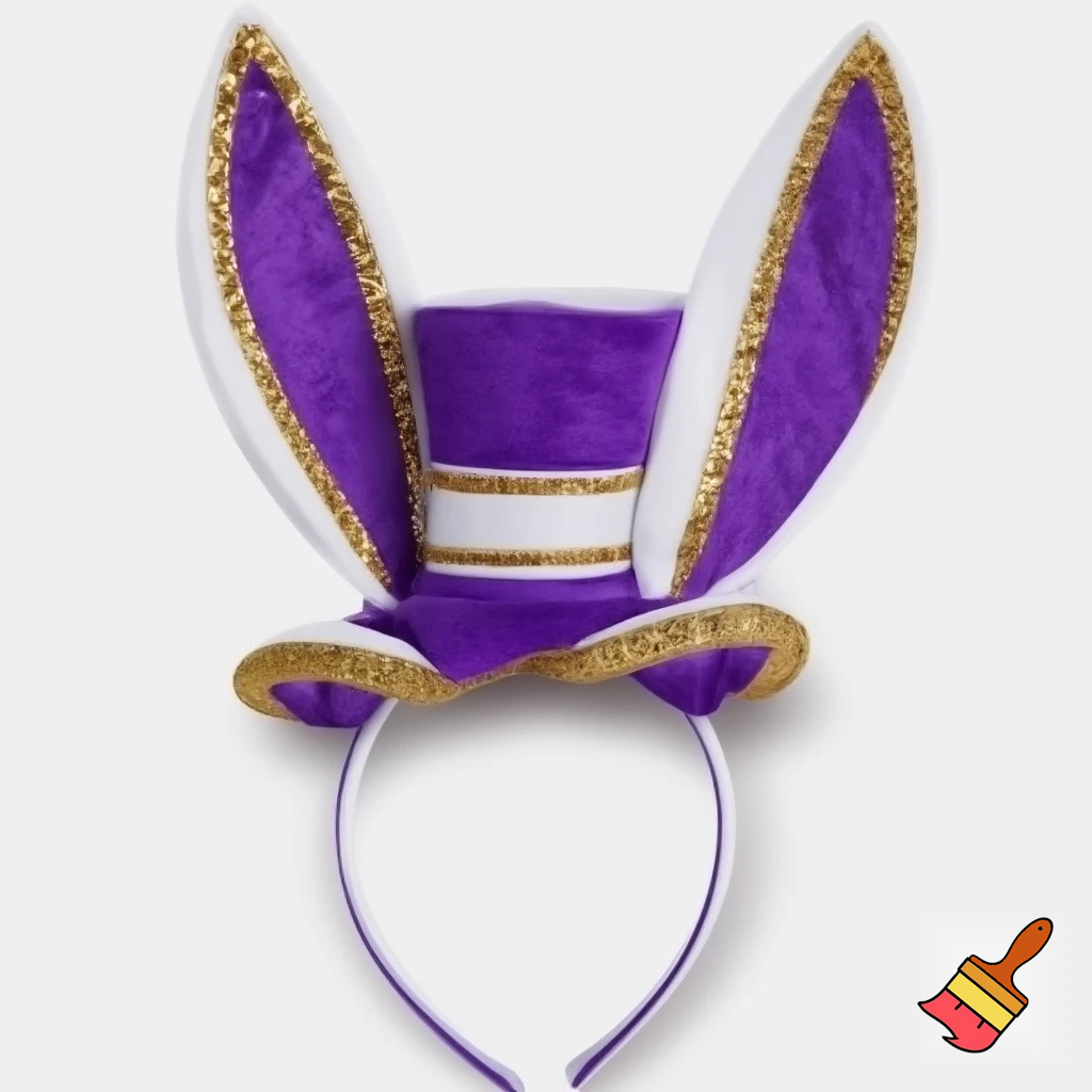 Easter bunny top hat headband, purple and white with gold