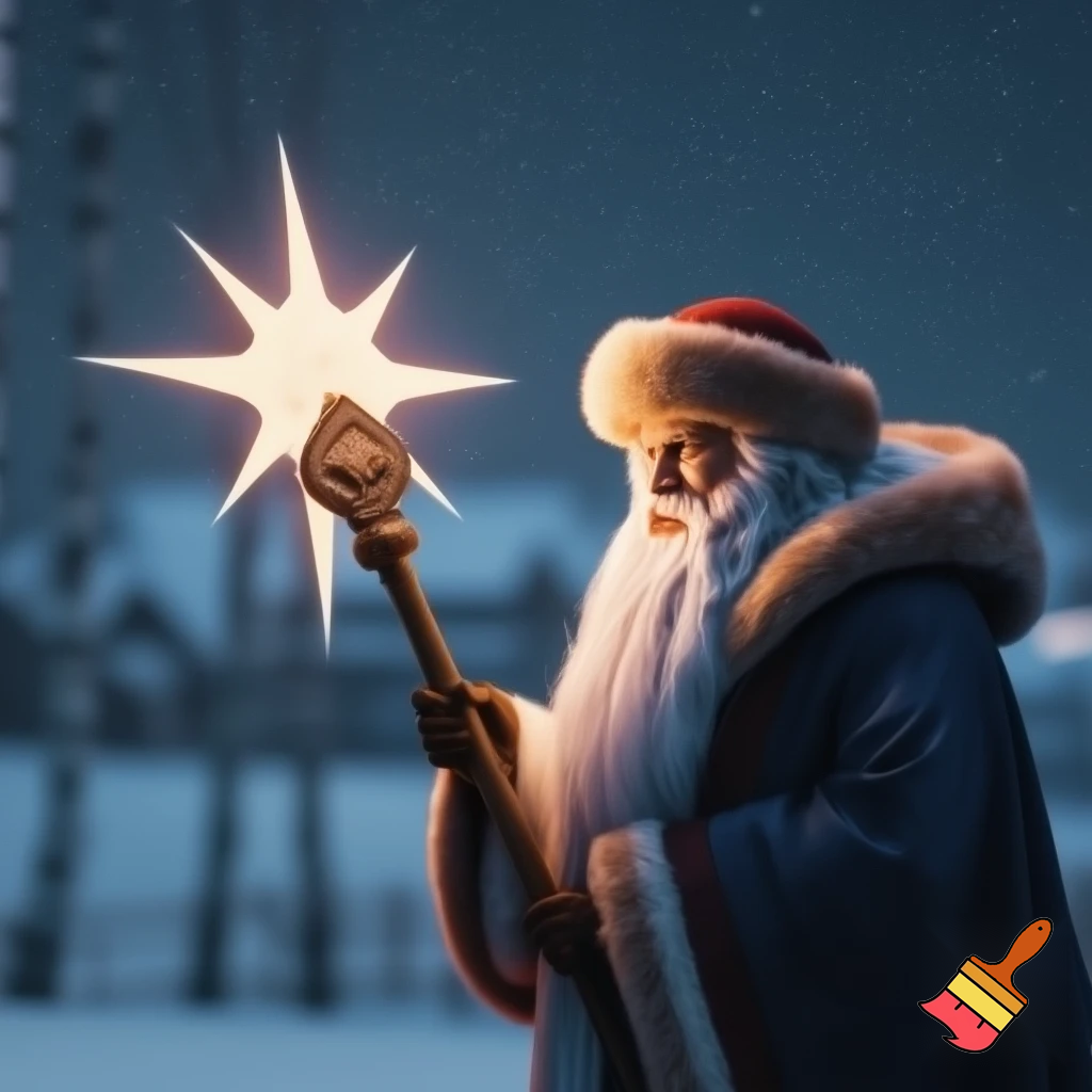 Russian Santa Claus magic one staff walking stick with a star real Santa Claus, Santa Claus