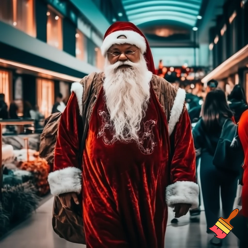 Santa Claus walking at the shopping centre a wizard Santa Claus the real Santa Claus