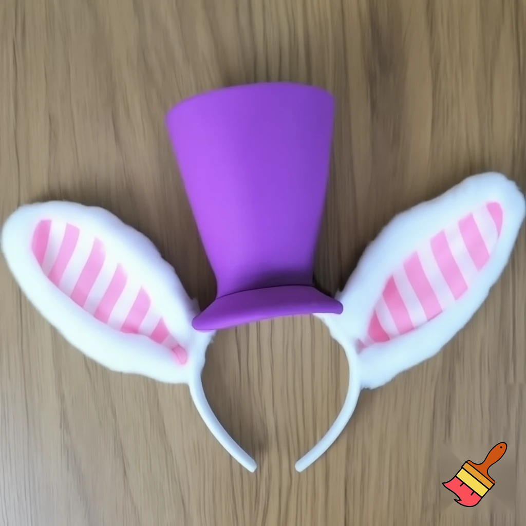 Easter top head headband, purple and white bunny ears top hat
