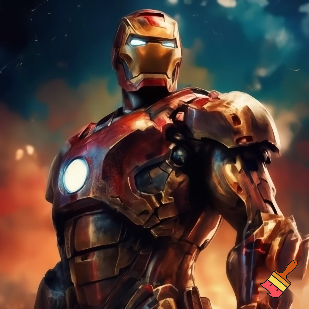 contrast artpiec with a old happy iron man