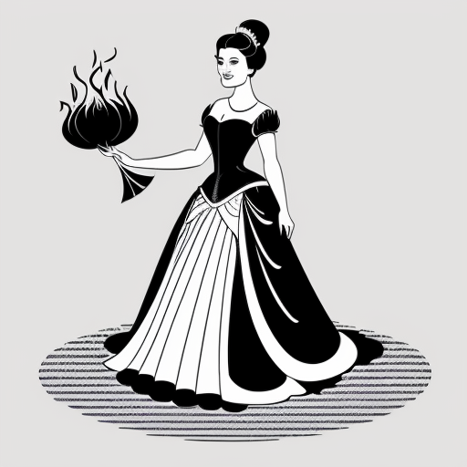 18th century prideful princess in a ball gown throwing an invitation in the fire