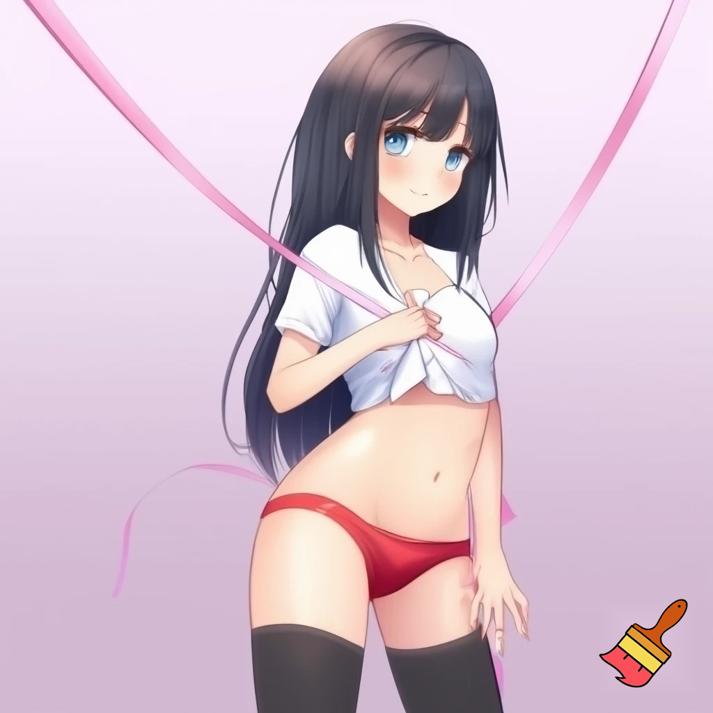 Anime girl 20 years old so cool and cute with red underwear clothes is dressing very short shirt and thigh high socks is standing in cool pose and her body and ass and wait so cool and shiny body make it so anime and make