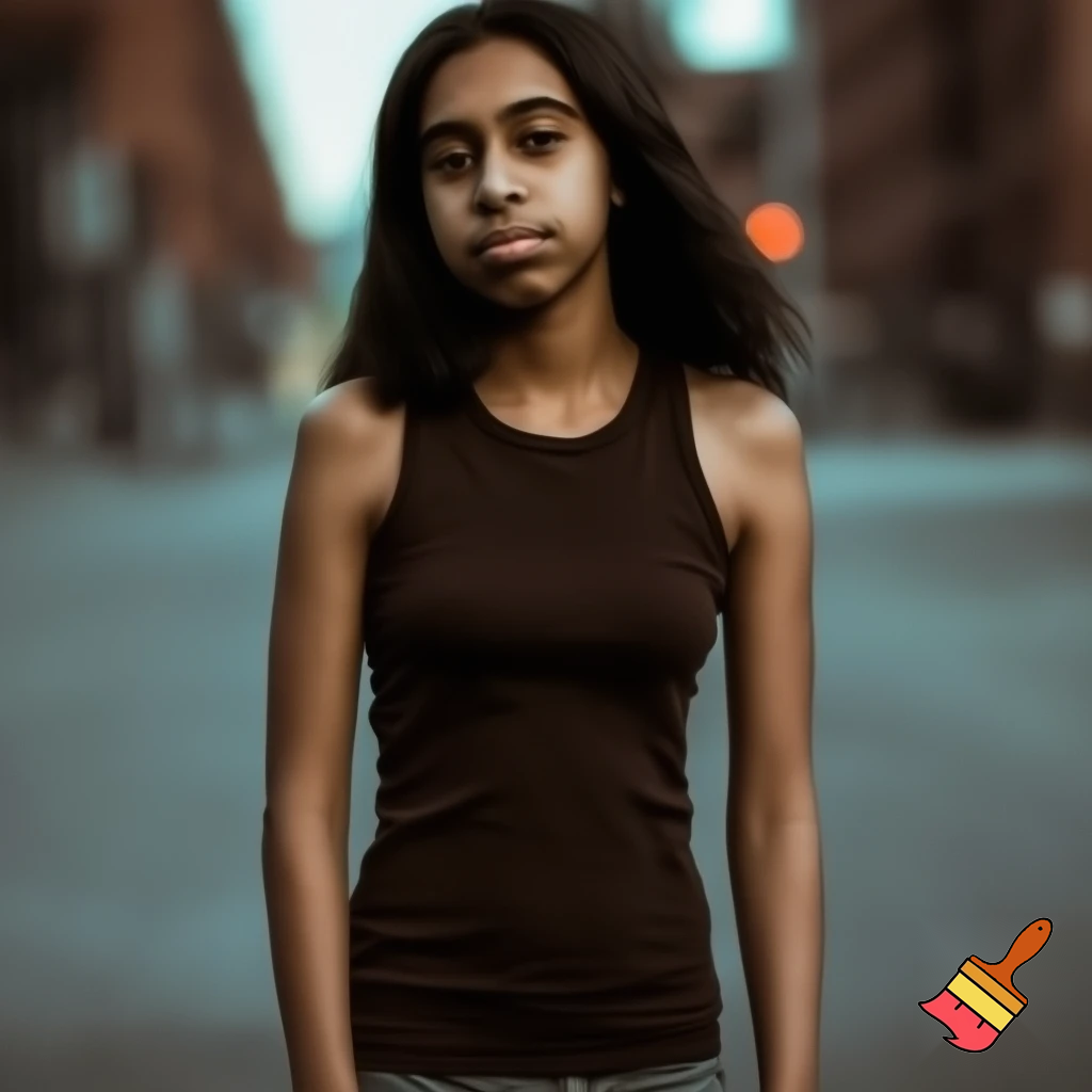 full body view of teenage girl in a tank top