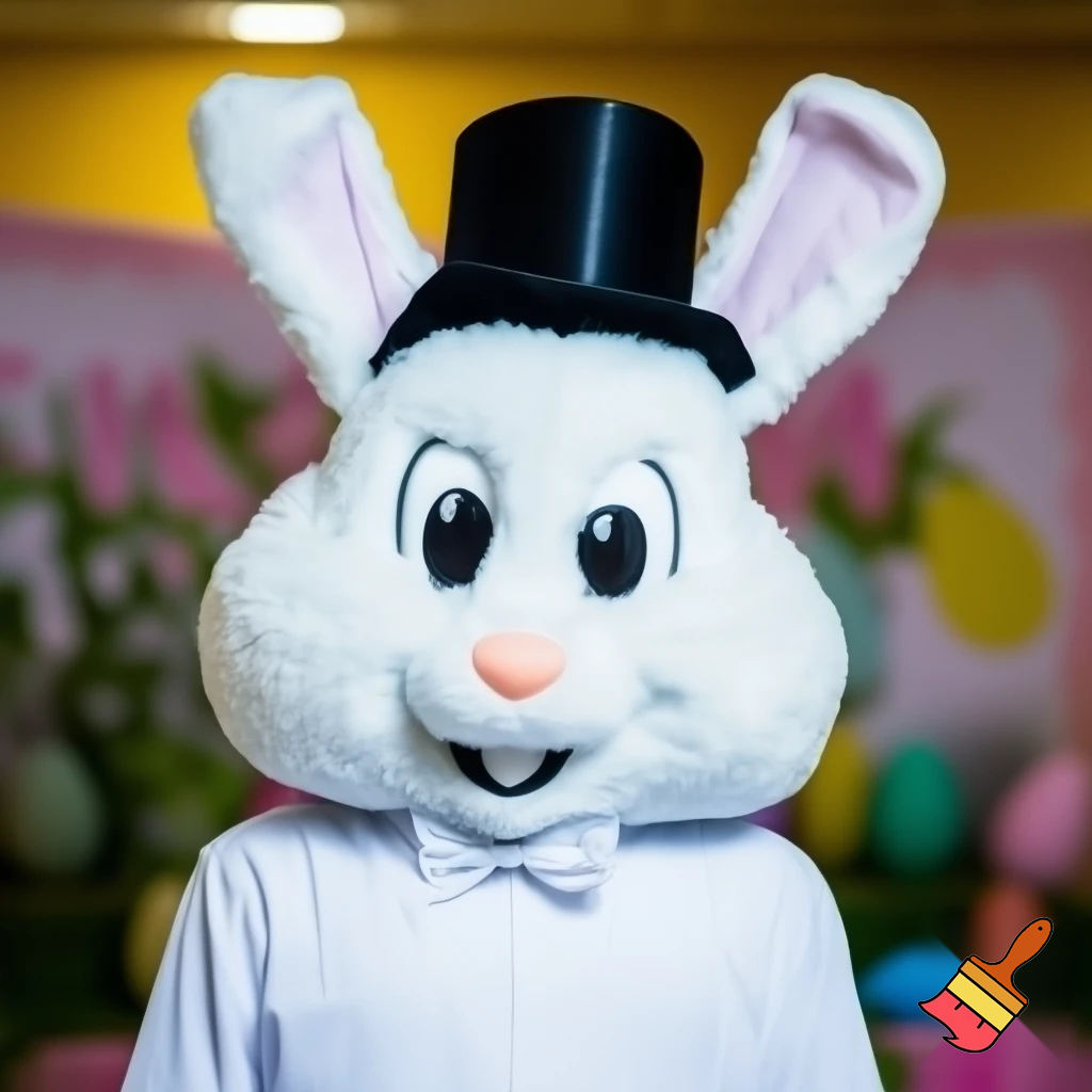  Easter bunny mascot costume top hat photo taken with the Easter open white