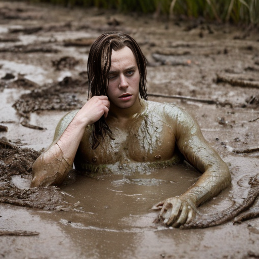 Swamp merman.  Anime. Fishtail. Worried. Stuck in a drying up mud puddle. Handsome. Gills. 