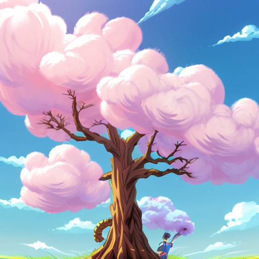 A tree with arms and legs covered in cotton candy 