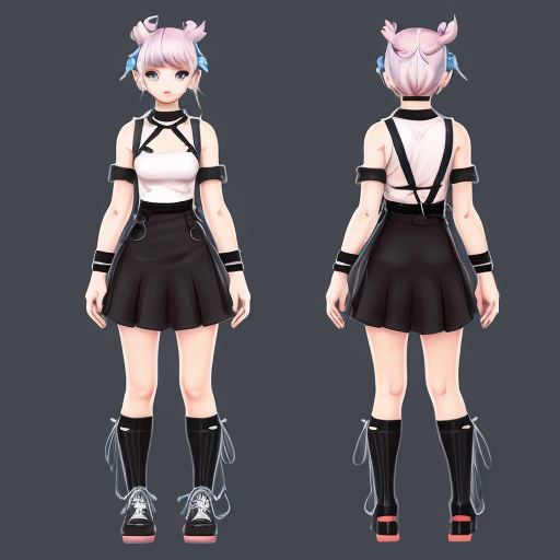 a reference sheet for a girl vtuber character design