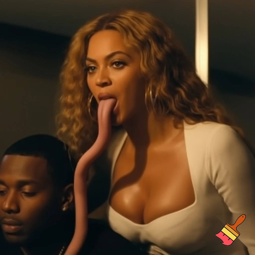 Beyonce wearing a sexy white top  " ,she is sucking a long penis of a man , ,she is with a man