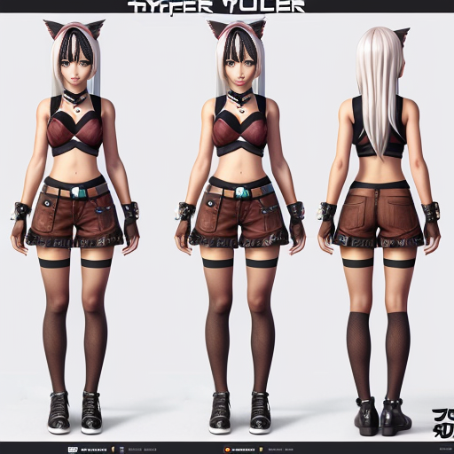 a reference sheet for a girl vtuber character design anime