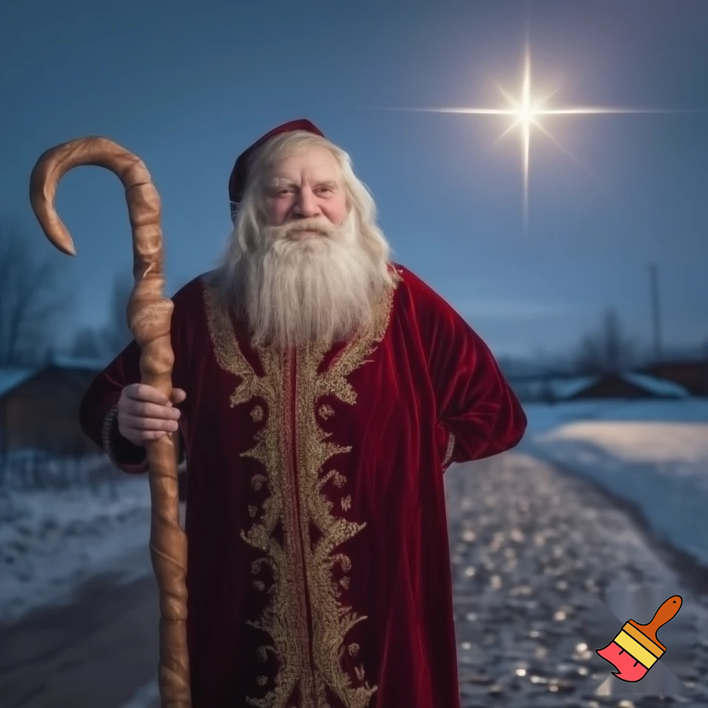 Russian walking stick Santa Claus star