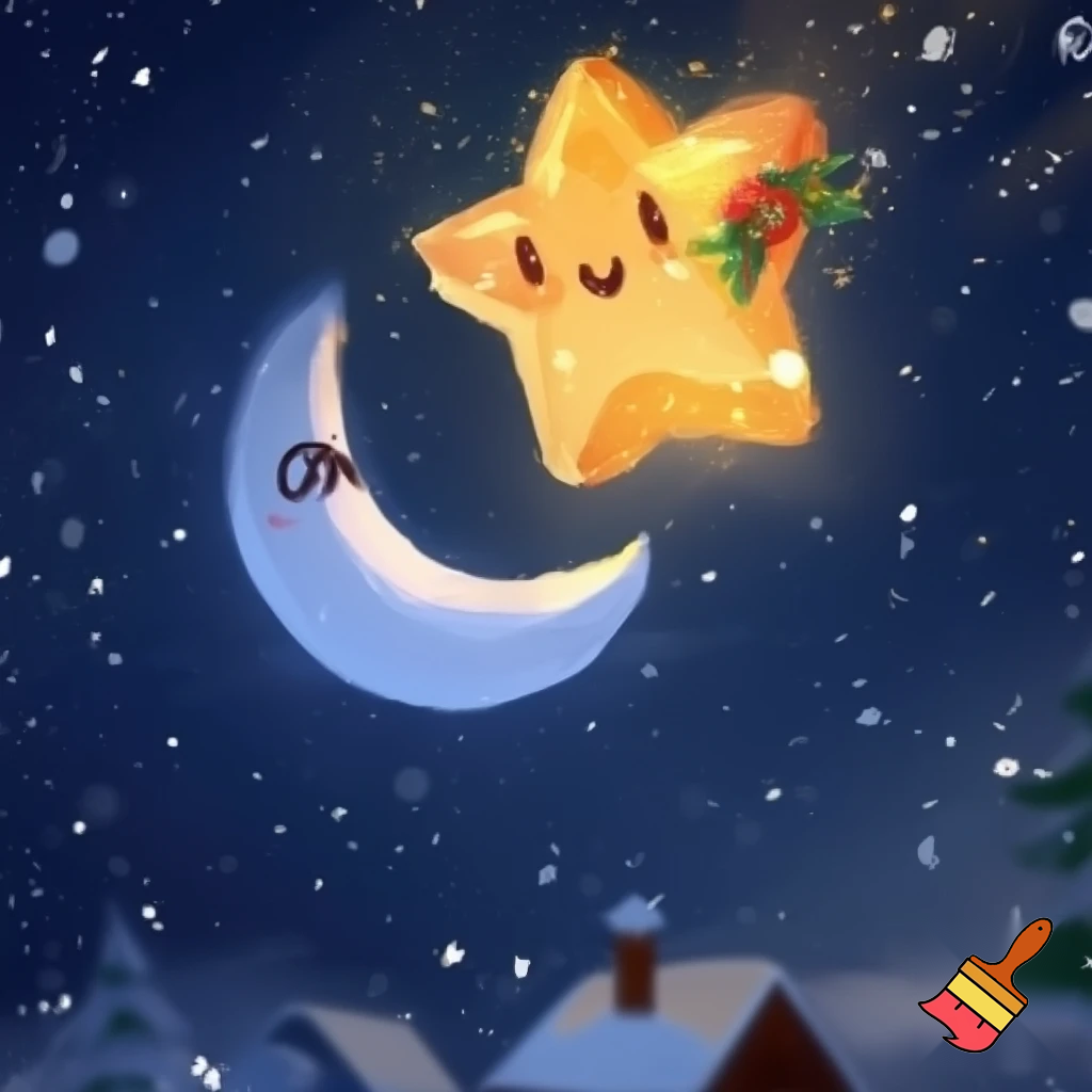 Star and moon christmas cartoon