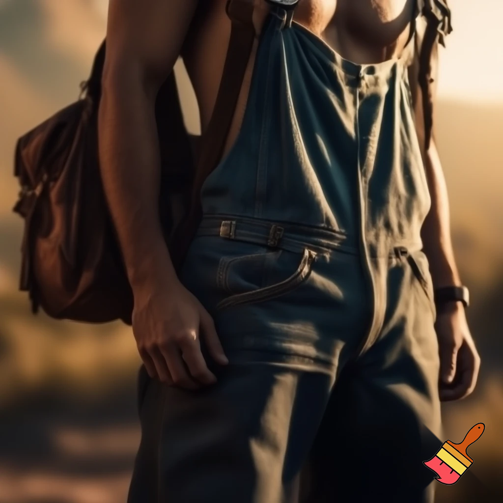 shirtless overall and backpack add