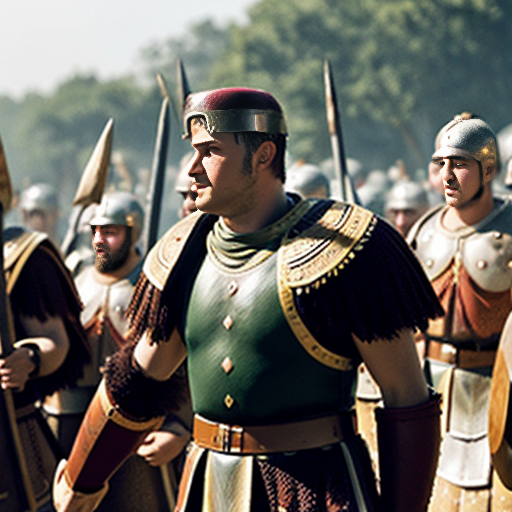 get me a roman centurion leading his troops to battle against the gauls
