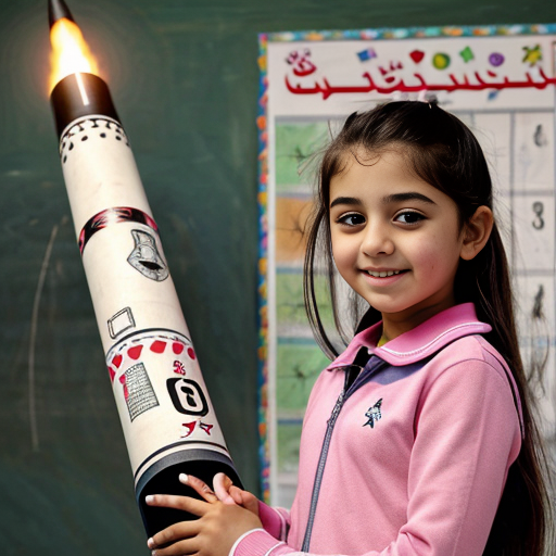 iranian elementary school girls holding a 6 foot long missile 