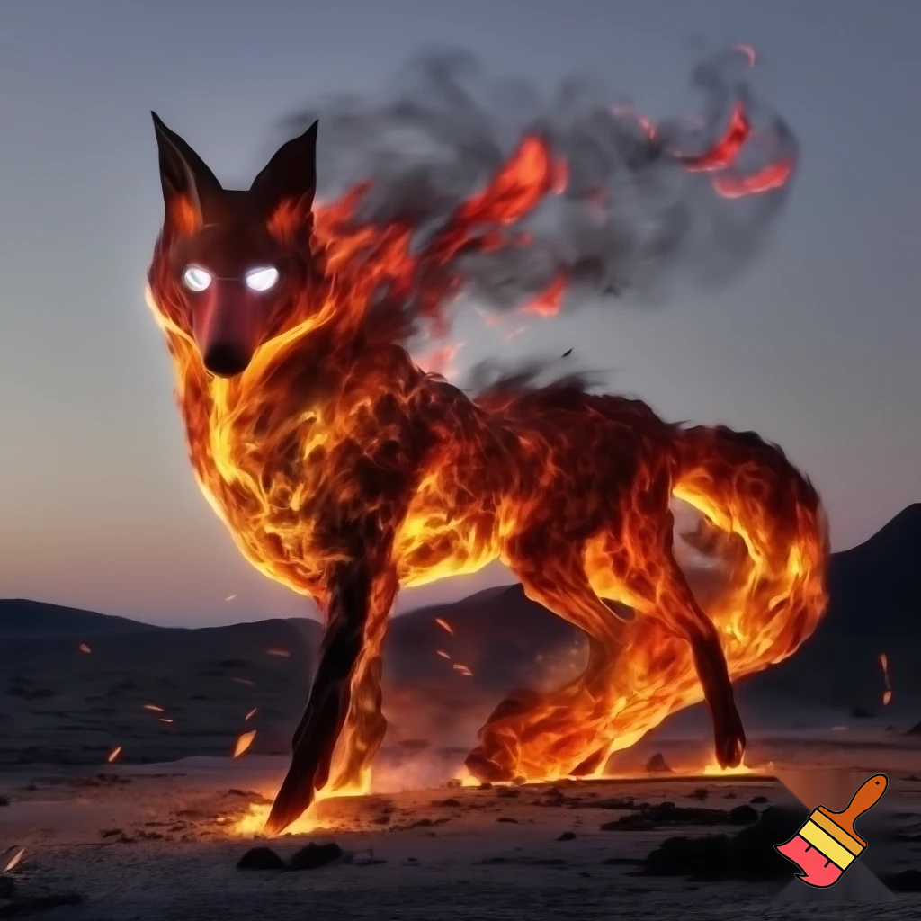 fantasy fox made out of fire