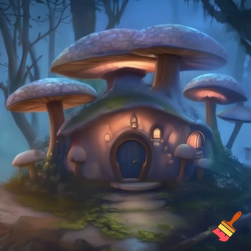 A picture of a house made out of mushrooms 

