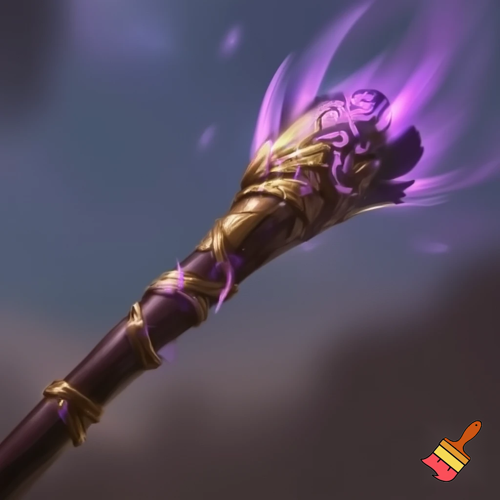 Broomstick, gold broomstick and purple