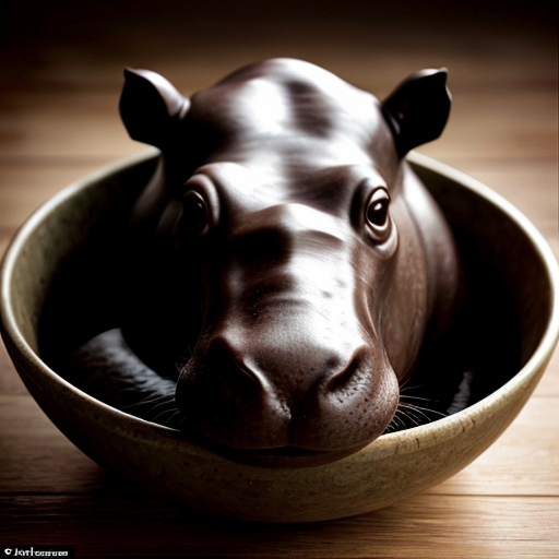make a photo of a hippo in a bowl
