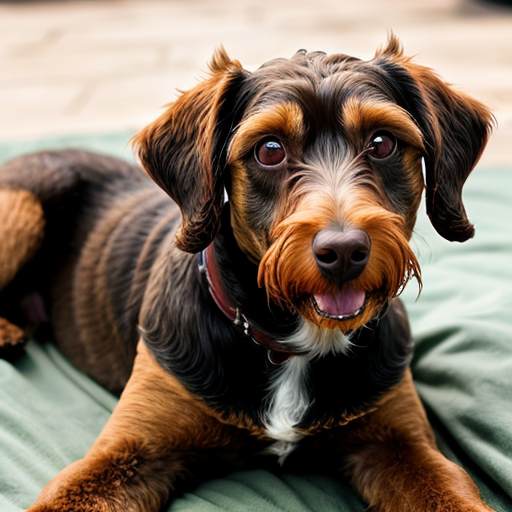 a brown dog with white underbelly and chin cockapoo
