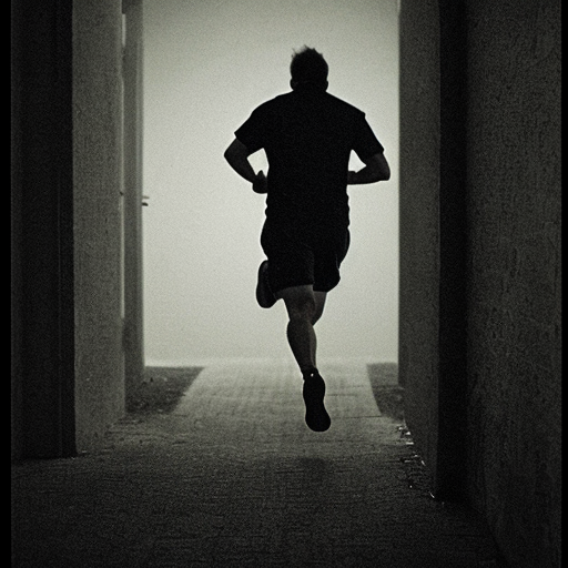 A man running towards the dark 