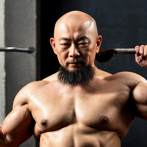 asian_bald__sifu__shaolin__old_bonze__long_white_beard_pigtail__chinese_warrior__bodybuilder__kung_fu_legend__staff__closed_eyes