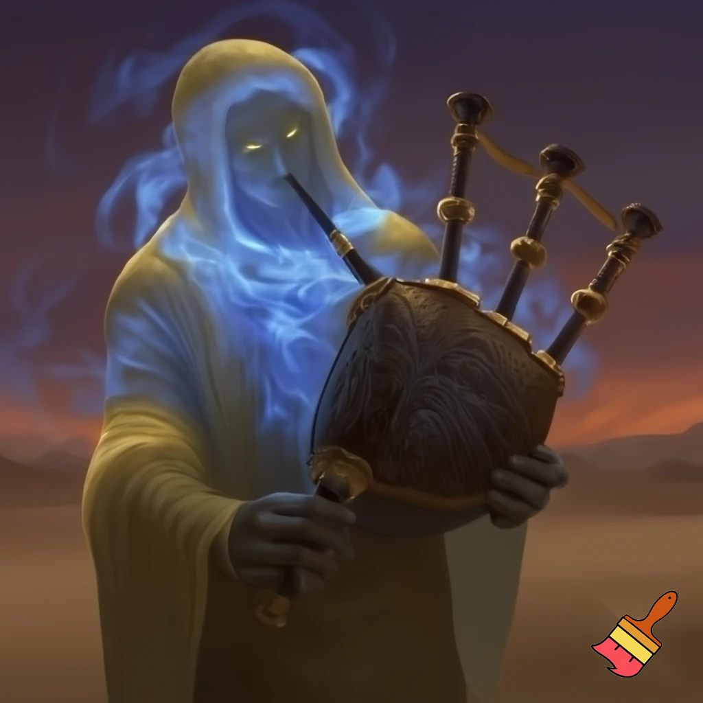 middle eastern djinn coming from bagpipes