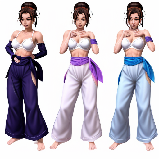 90's disney's 2d aladdin style comic black background and panels of panel 1 brown haired chun li with brown harem pants and blue bra and white sash and white curved slippers with both hand palms place together and hiding the bottom of her mouth with a blue veil wrapped around her arms and shoulders. 
panel 2 she danced with brown harem pants and blue bra and white sash and white curved slippers with blue veil wrapped around her arms and shouldersand raising legs and bounced up and down her belly and shook her hips left and right. 
panel 3 as brown haired chun li with brown harem pants and blue bra and white sash and white curved slippers with blue veil wrapped around her arms and shoulders spreading her arms, happily revealing her face to the viewer and giving a smile as she turns around shook her butt left and right. 
Panel 4 as brown haired chun li with brown harem pants and blue bra and white sash and white curved slippers with blue veil wrapped around her arms and shoulders started to fading away , except her belly, which is bouncing around. 
Panel 5 then the ball transforms into the fading in belly of black haired juri han with cone shaped hair buns barefoot with white harem pants and dark purple bra and black sash and with dark purple veil wrapped around her arms and shoulders with her swaying her hips. 
Panel 6 black haired juri han barefoot with cone shaped hair buns with white harem pants and dark purple bra and with dark purple veil wrapped around her arms and shoulders