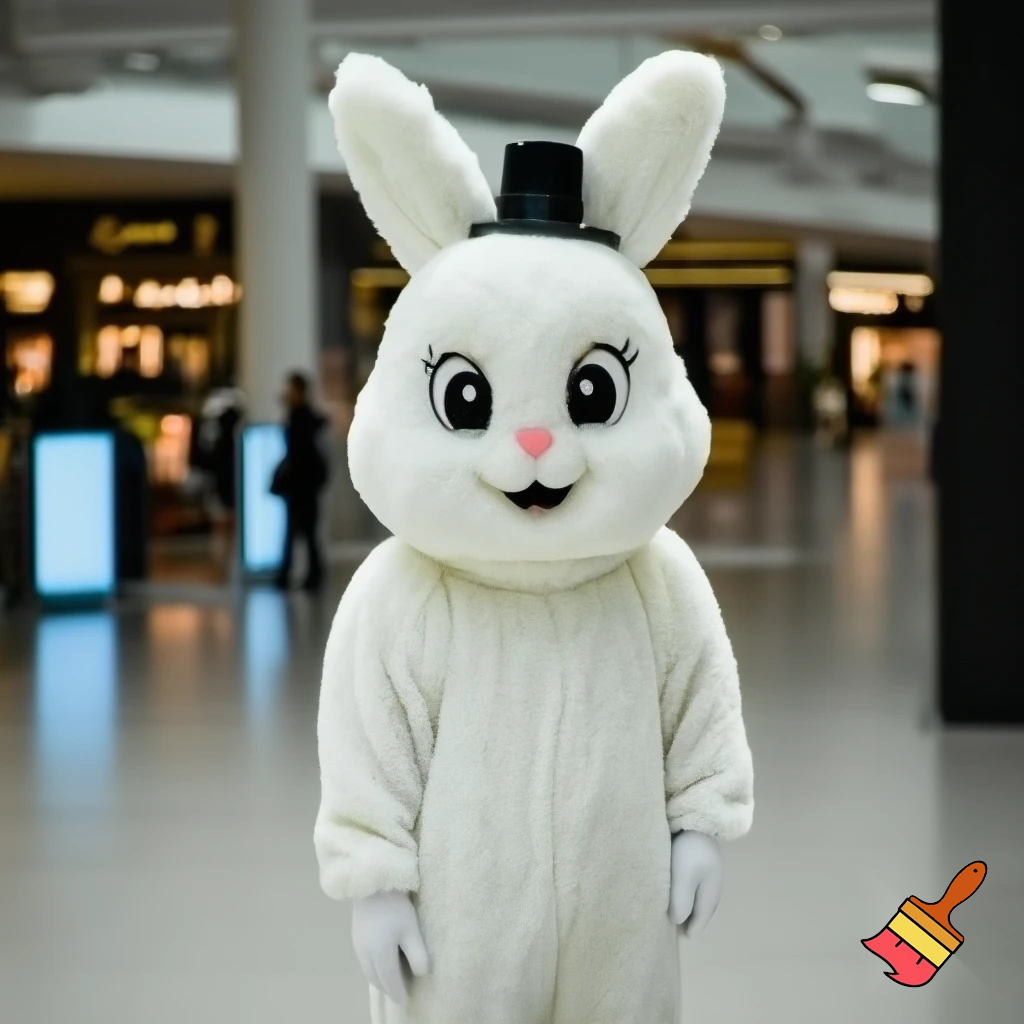 Easter bunny mascot costume top hat shopping Centre