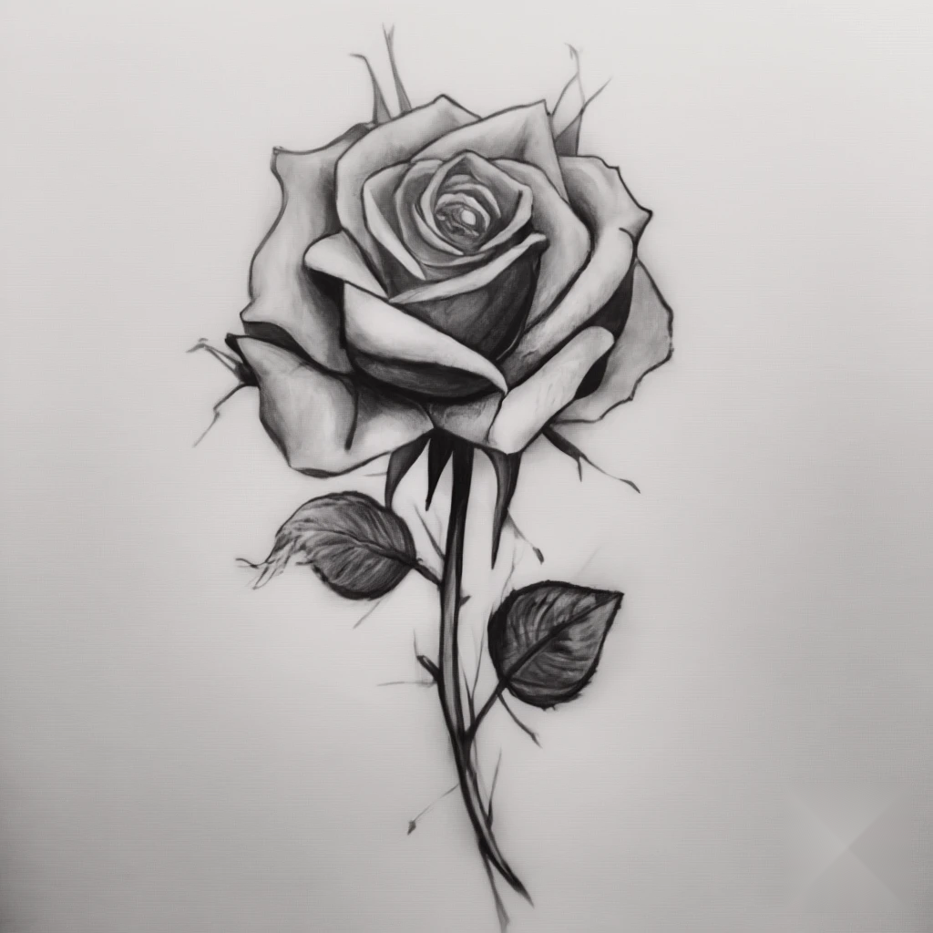 Realistic style rose tattoo sketch
