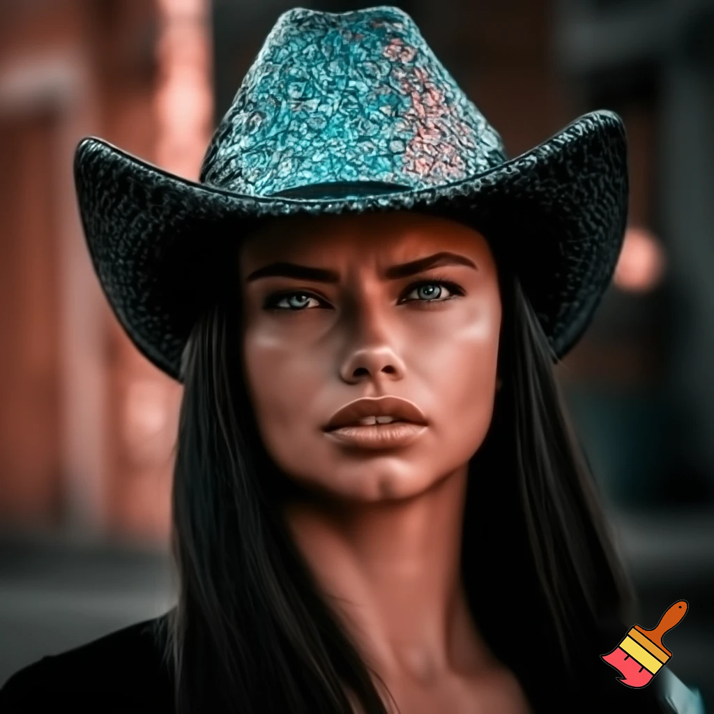 Adriana Lima wearing a sparkling cowboy hat, pinterest, aesthetic