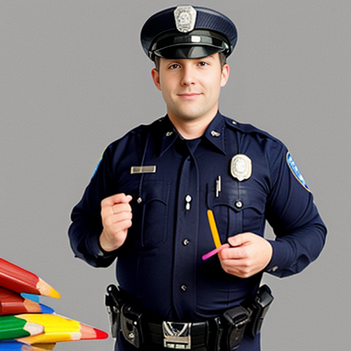 Cop holding crayons 