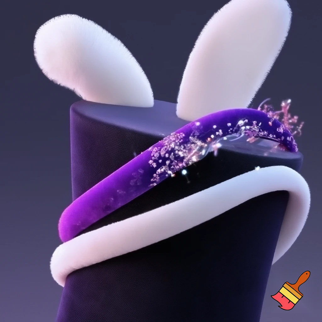 Black top hat with bunny ears velvet white and purple purple and white headband fabric and velvet glitter, purple and pink special present true special and delicate velvet