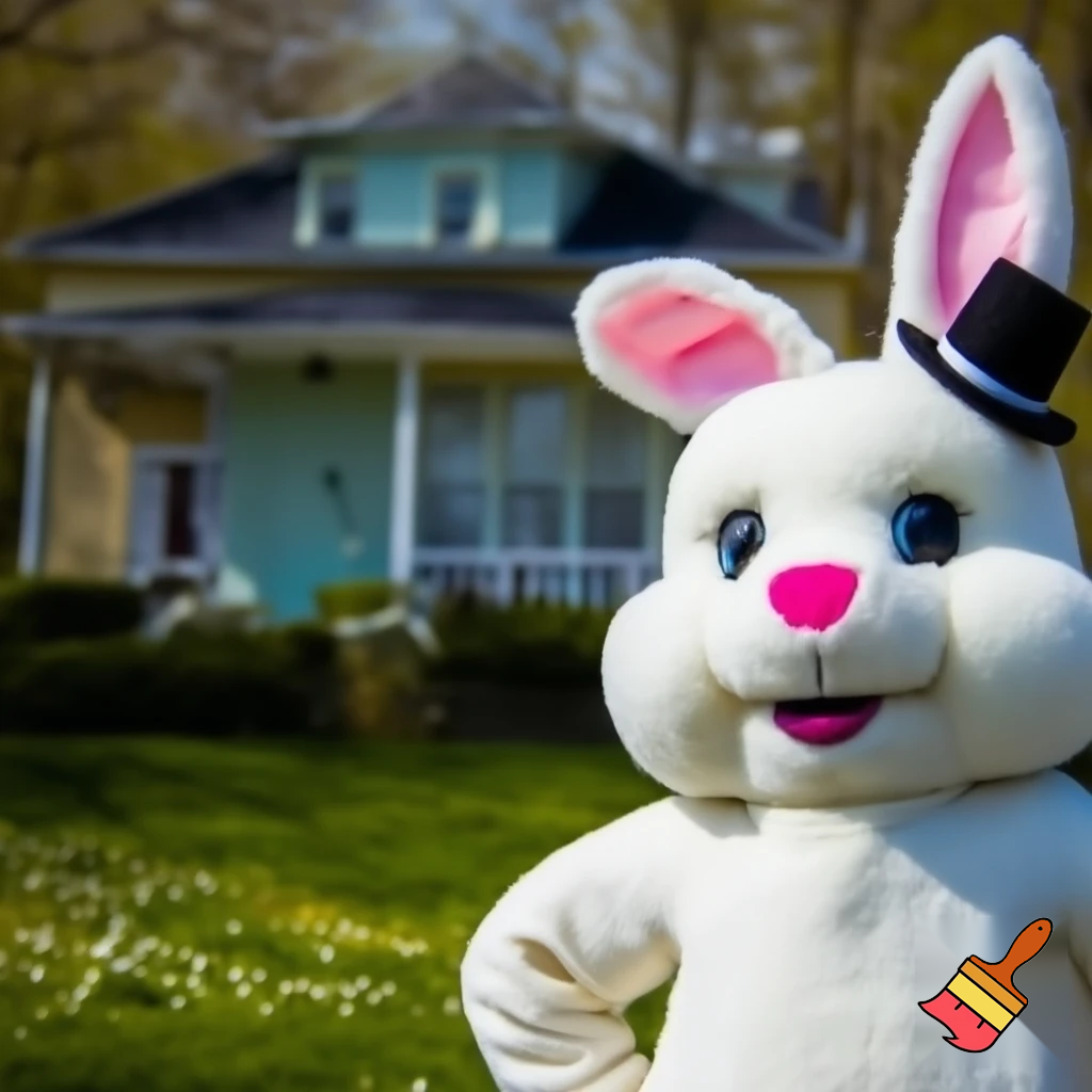 Easter bunny mascot costume top hat house