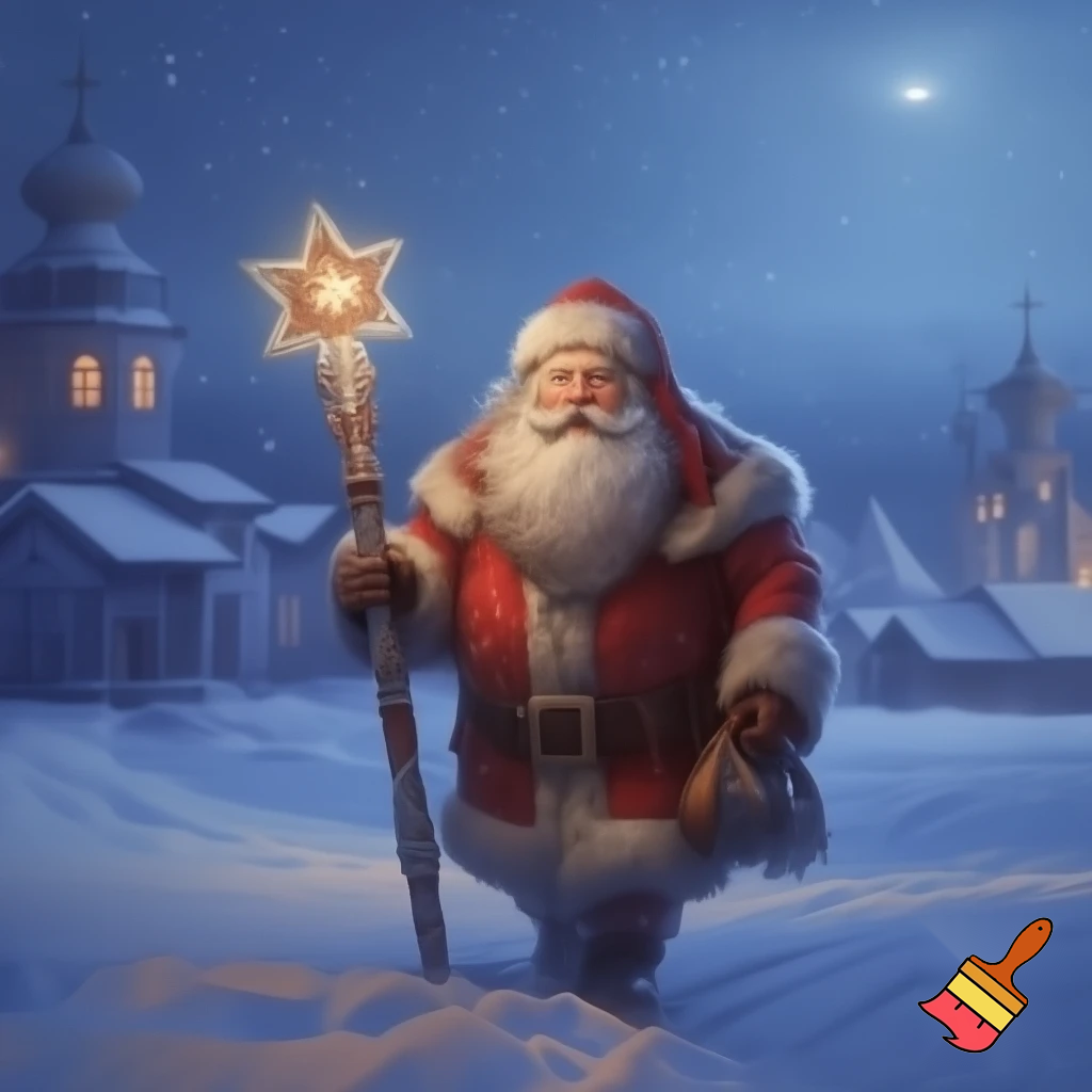 Santa Claus, Russia walking stick with the start