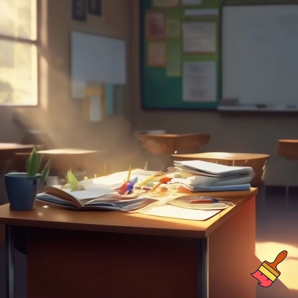 school background of a teacher desk view in front of desk no chair